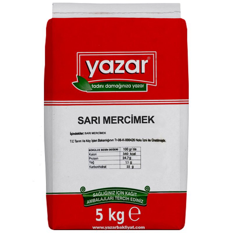 Yazar Sarı Mercimek 5 Kg